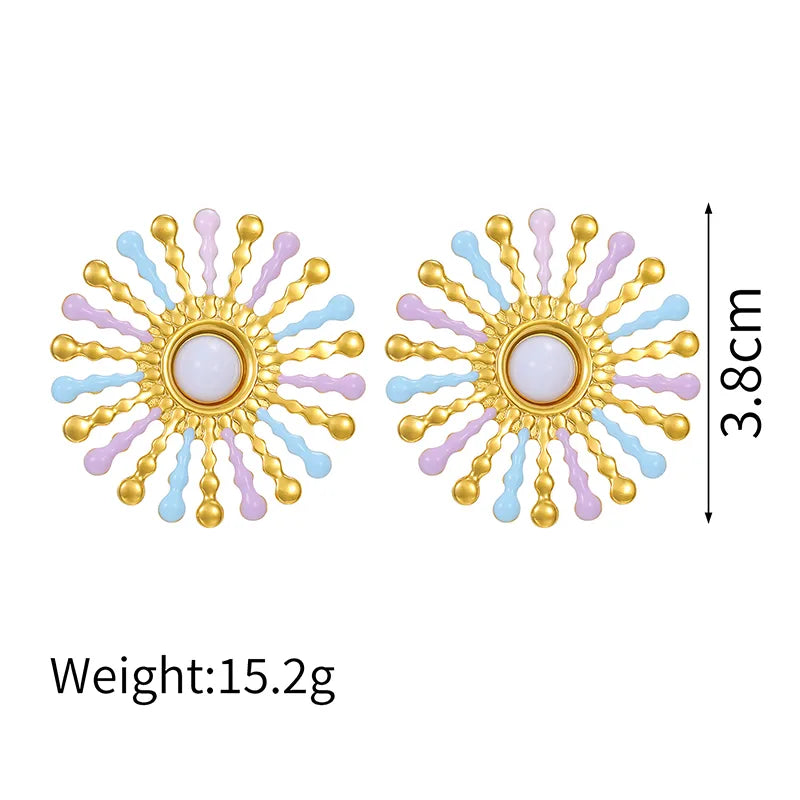 18K Gold Plated 304 Stainless Steel Sunflower Earrings High-end Non-fading Trendy Earrings