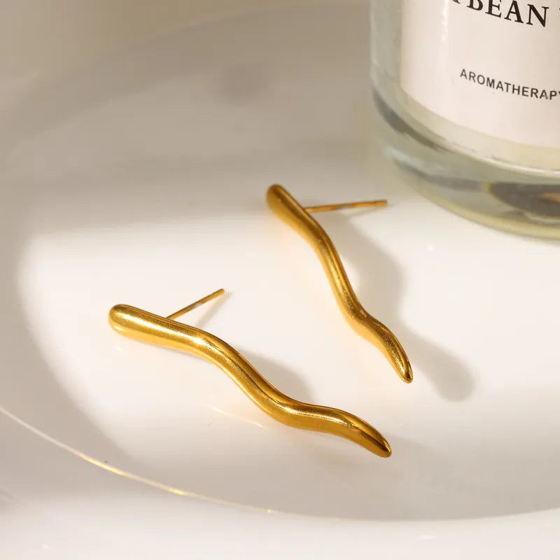 18K Gold Plated 304 Stainless Steel Vacuum Electroplating (In Furnace) Irregular Geometric Minimalist Style Earrings For Women