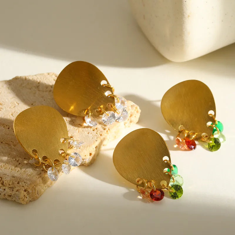 18K Gold Plated 304 Stainless Steel Vacuum Electroplating (In Furnace) Rhinestone Geometric Brushed Earrings For Women Independence Day (Copy)