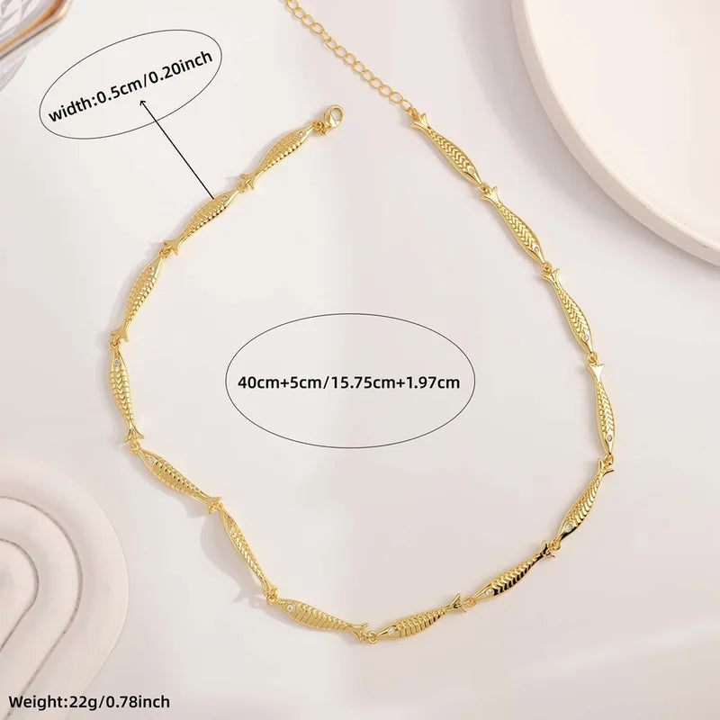 18K Gold Plated Adjustable Fishbone Necklace Enamel Drip Colorful Jewelry Collarbone Chain Crystal Inlaid Copper