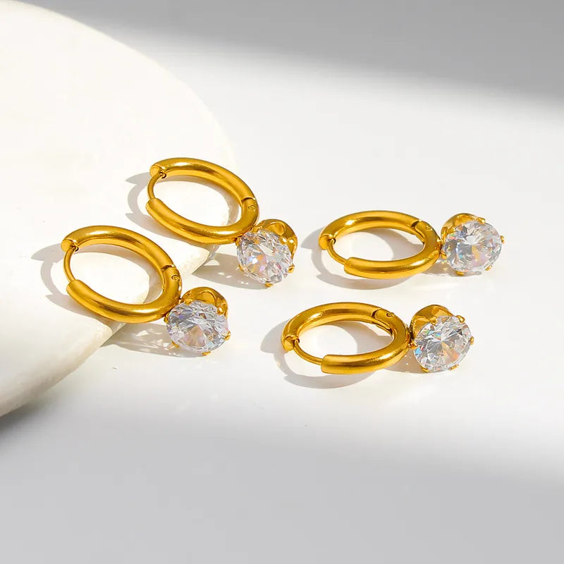 304 Stainless Steel Zircon Earrings Classic Design 18K Gold Plated Vacuum Electroplating Waterproof Non-Fading Elegant Earrings Jewelry