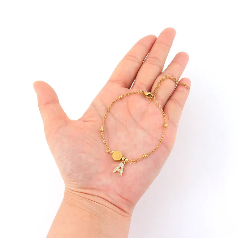 Classic Retro Initial Round Jesus & Cross Double-Sided Gold Stainless Steel Ball Chain Women's Bracelet