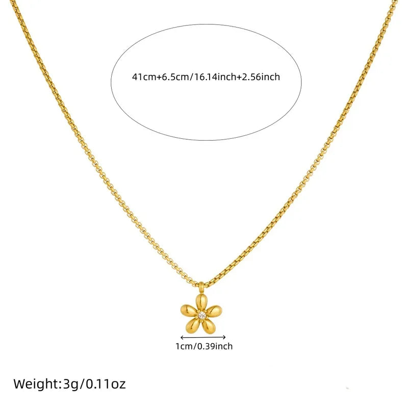 Clavicle Chain Gold Plated 304 Stainless Steel Artificial Diamond Flower (Jewelry) Waterproof Non-Fading Pendant Necklace