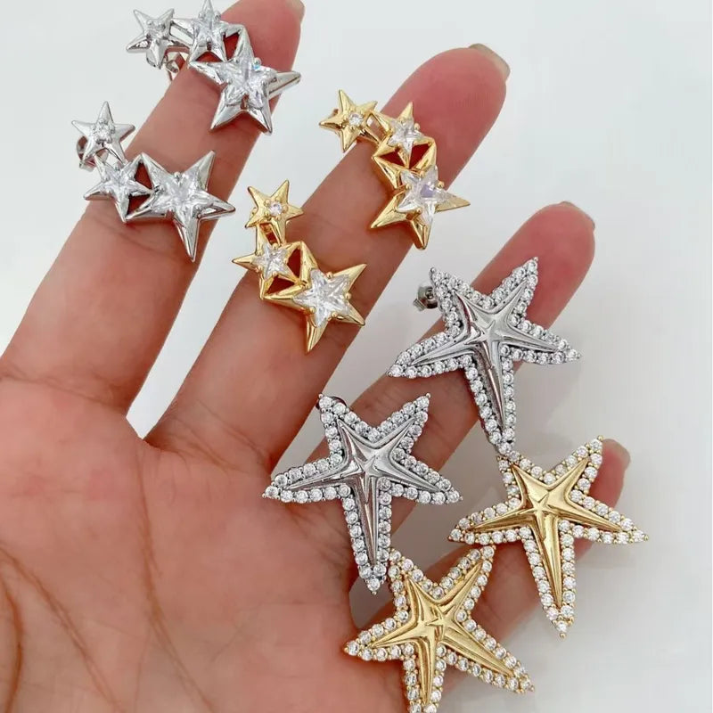 Exquisite Micro Inlaid Star Zircon Earrings Simple Unique Design Women's Copper Jewelry Star Earrings