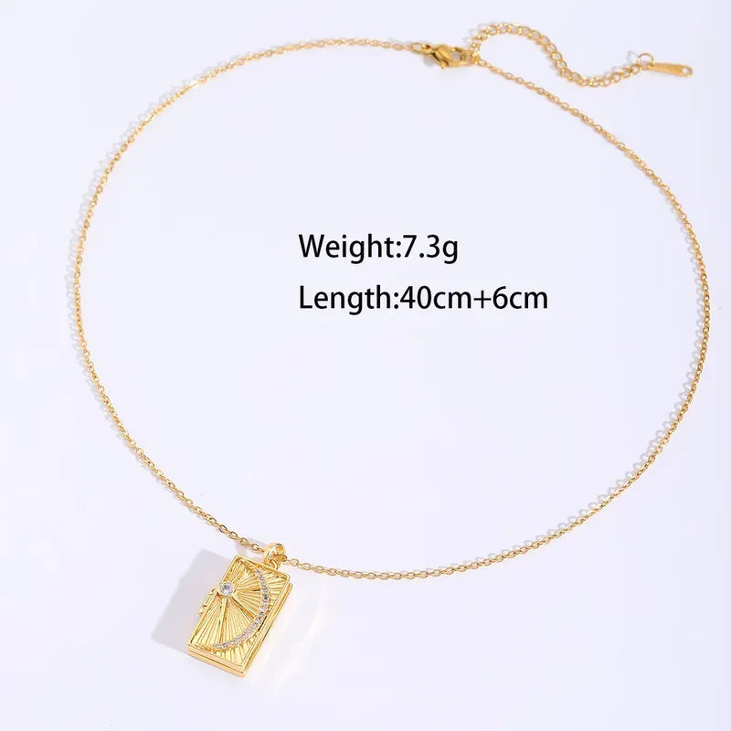 Geometric Square Copper Pendant Necklace Stainless Steel 18K Gold Plated Lobster Clasp Closure Elegant Vintage Simple Classic Art Jewelry