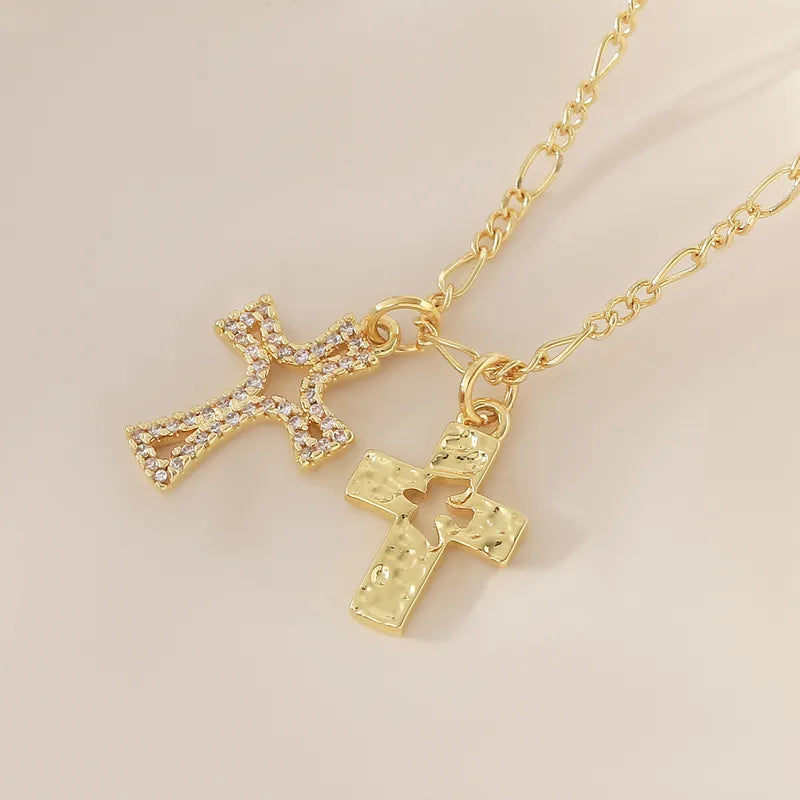 Gold-Plated Copper Bird Cross Necklace With Diamond Design, Stackable Clavicle Chain, Zircon Cable Chain