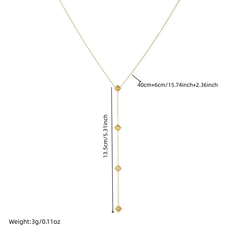 Inlaid 304 Stainless Steel Artificial Diamond Eight-Pointed Star Pendant Chain Tassel Long Starry Sky Collarbone Necklace