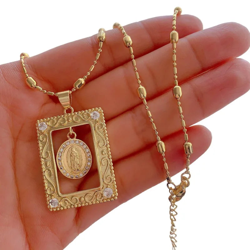 Mysterious Totem Pendant Necklace Gold Plated With Zircon Vintage Frame Jewelry Accessory
