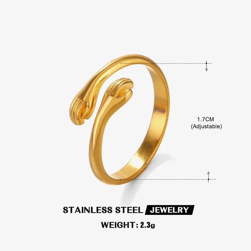 PVD Coated 18K Gold Plated Hand 304 Stainless Steel Simple Style Waterproof Non Tarnish Open Rings
