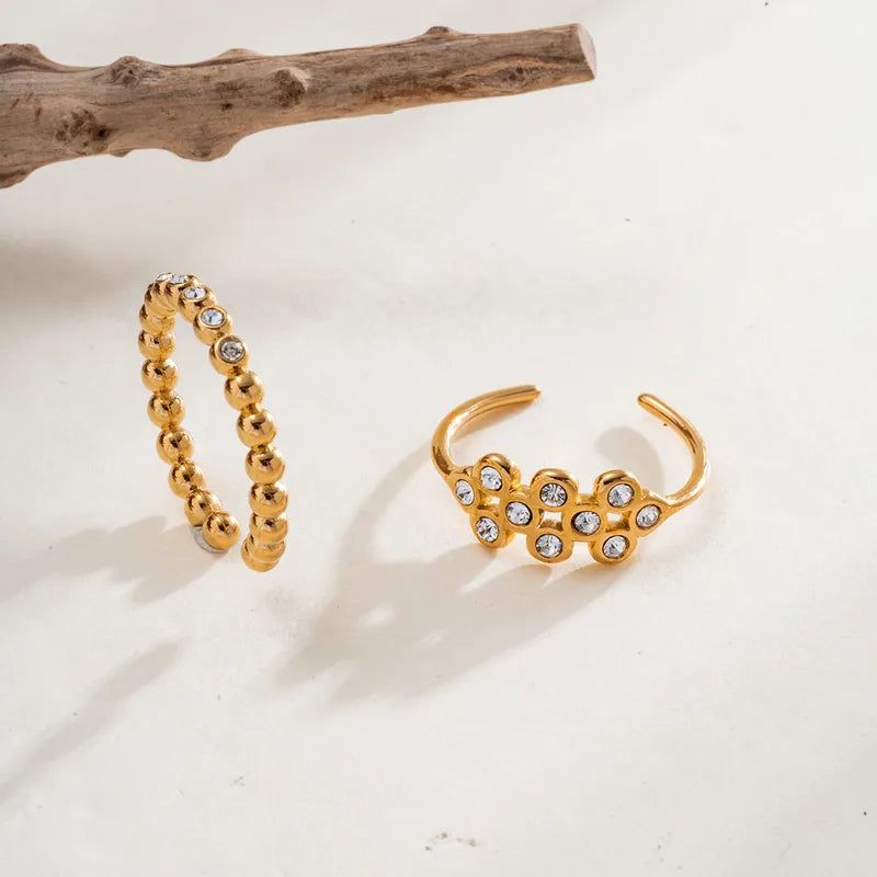 PVD Coated Real Gold Plated 18K Gold Geometric 304 Stainless Steel Casual Elegant Cute Waterproof Non Tarnish Open Rings