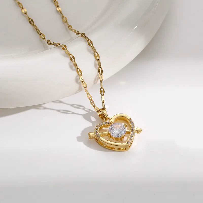 Pendant Necklace For Women, Small Style, Trendy Matching Clavicle Chain, Heart Shape, Titanium Steel And Copper Material