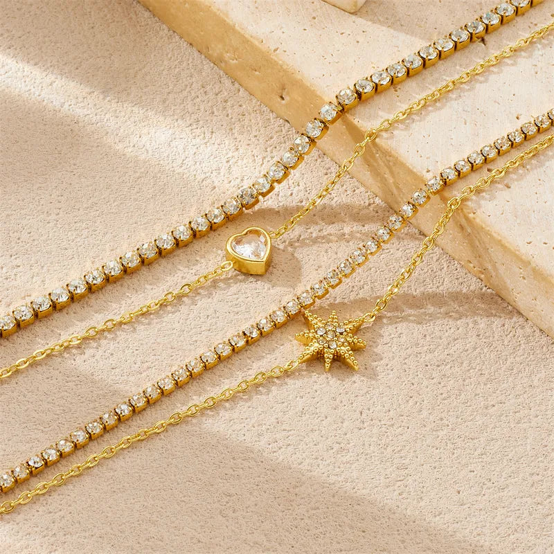 Stainless Steel Double Layer Heart Pendant Necklace Jewelry Accessories Stars And Hearts