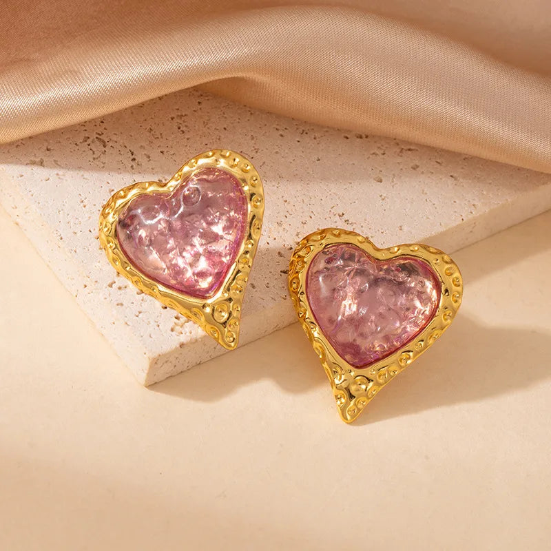 Stainless Steel Titanium Metal Pearl Amber Stone Earrings Ladies Geometric Earrings