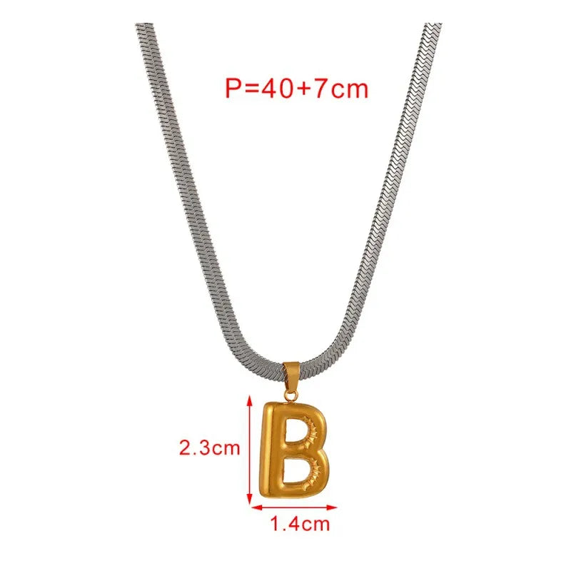 Universal Flat Chain Geometric Pattern Titanium Steel Letter Pendant Necklace Women's Style Snake Bone Jewelry Accessory