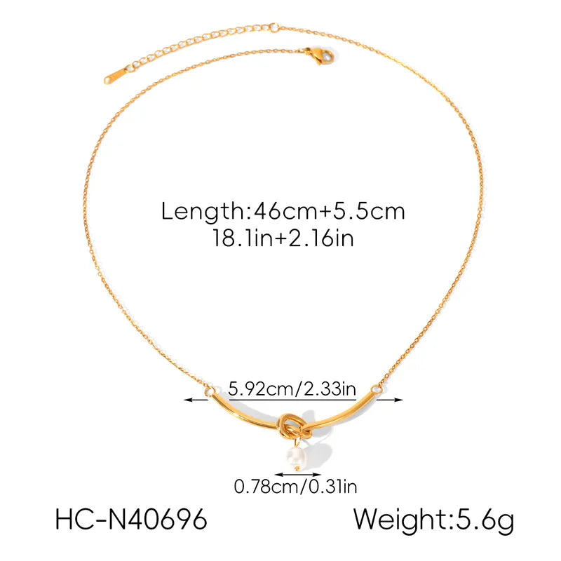 Vacuum Electroplated 304 Stainless Steel Knot Pearl Pendant Necklace 18K Gold Plated Women's Collarbone Chain Handmade Chain