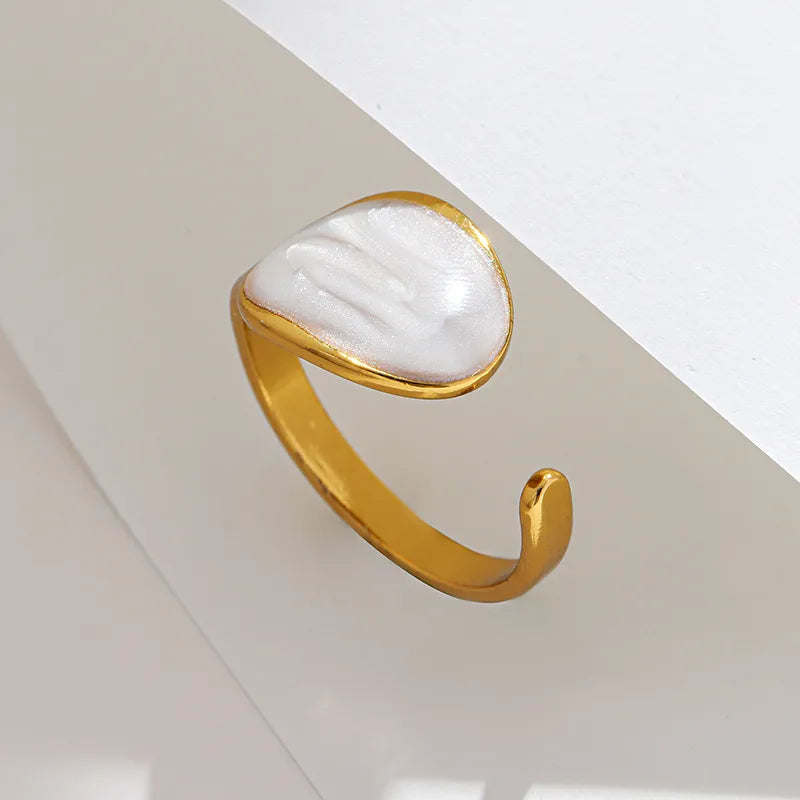 Vacuum Plating Real Gold Plated 18K Gold Oval 304 Stainless Steel Casual Streetwear Waterproof Non Tarnish Open Rings