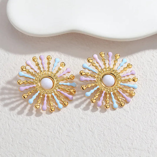 18K Gold Plated 304 Stainless Steel Sunflower Earrings High-end Non-fading Trendy Earrings