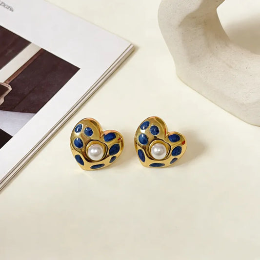 18K Gold Plated 304 Stainless Steel Vacuum Electroplating (In Furnace) Artificial Pearl Heart-shaped Hypoallergenic Earrings For Women