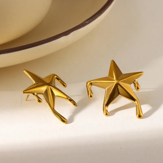 18K Gold Plated 304 Stainless Steel Vacuum Electroplating (In Furnace) Five-Pointed Star Cherry Simple Style Earrings For Women