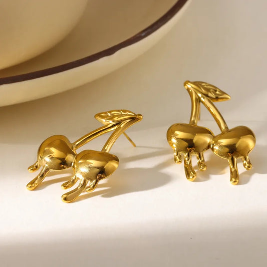 18K Gold Plated 304 Stainless Steel Vacuum Electroplating (In Furnace) Five-Pointed Star Cherry Simple Style Earrings For Women