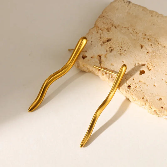 18K Gold Plated 304 Stainless Steel Vacuum Electroplating (In Furnace) Irregular Geometric Minimalist Style Earrings For Women