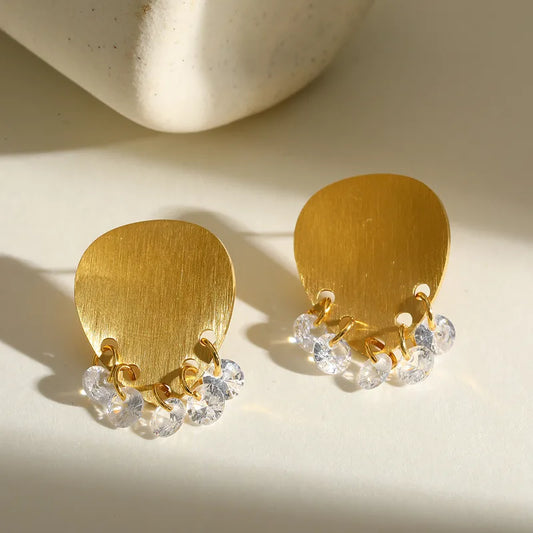 18K Gold Plated 304 Stainless Steel Vacuum Electroplating (In Furnace) Rhinestone Geometric Brushed Earrings For Women Independence Day