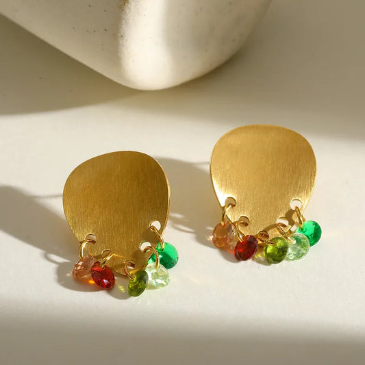 18K Gold Plated 304 Stainless Steel Vacuum Electroplating (In Furnace) Rhinestone Geometric Brushed Earrings For Women Independence Day (Copy)