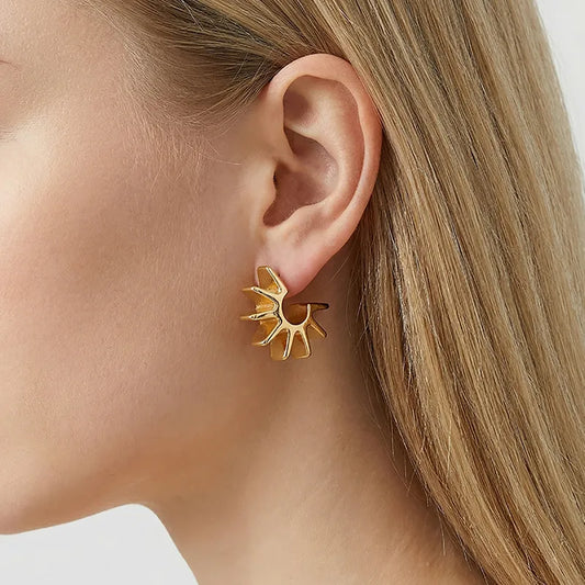 18K Gold Plated Copper Water Plated 3D Gear Earrings For Women Daily Use