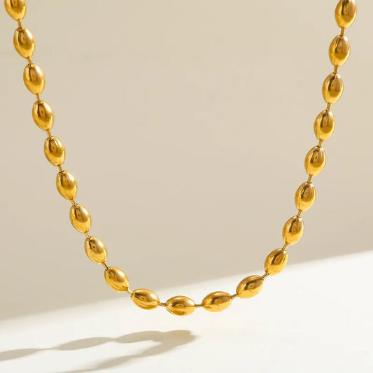 18K Gold Plated DIY Jewelry Accessories 304 Stainless Steel Furnace Vacuum Electroplating Gold Smooth Rice Beads Round Beads Chain Necklace Unisex