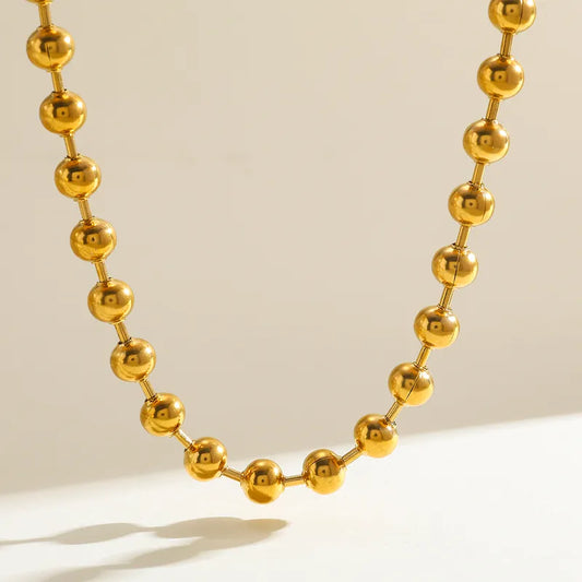 18K Gold Plated DIY Jewelry Accessories 304 Stainless Steel Furnace Vacuum Electroplating Gold Smooth Rice Beads Round Beads Chain Necklace Unisex