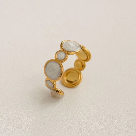 18K Gold Plated Stainless Steel Open Ring Adjustable Size Heart And Flower Pattern Rings For Women Casual Original Design Jewelry