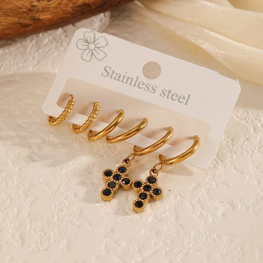18K Gold Stainless Steel Cross Earring Set Women's Earrings Jewelry High-end Gold Earrings Magnetic Filling