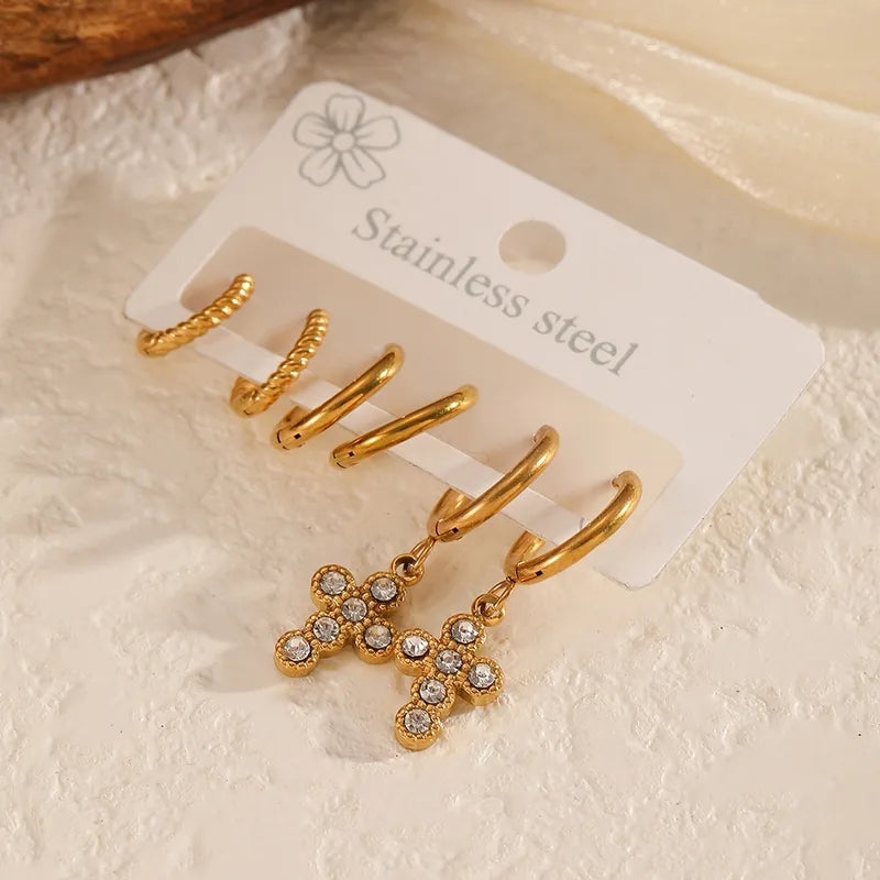 18K Gold Stainless Steel Cross Earring Set Women's Earrings Jewelry High-end Gold Earrings Magnetic Filling