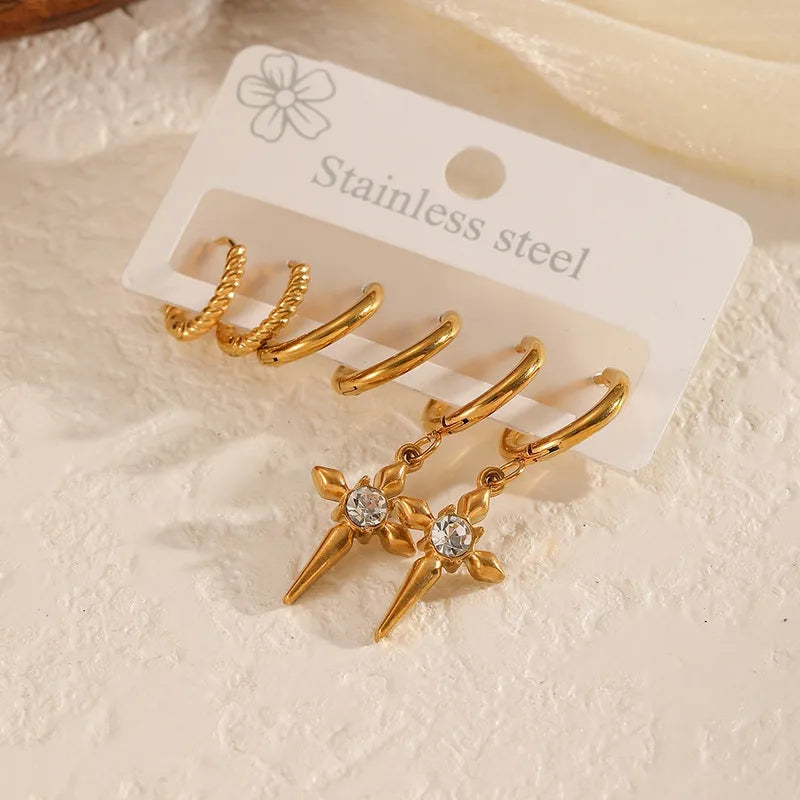 18K Gold Stainless Steel Cross Earring Set Women's Earrings Jewelry High-end Gold Earrings Magnetic Filling