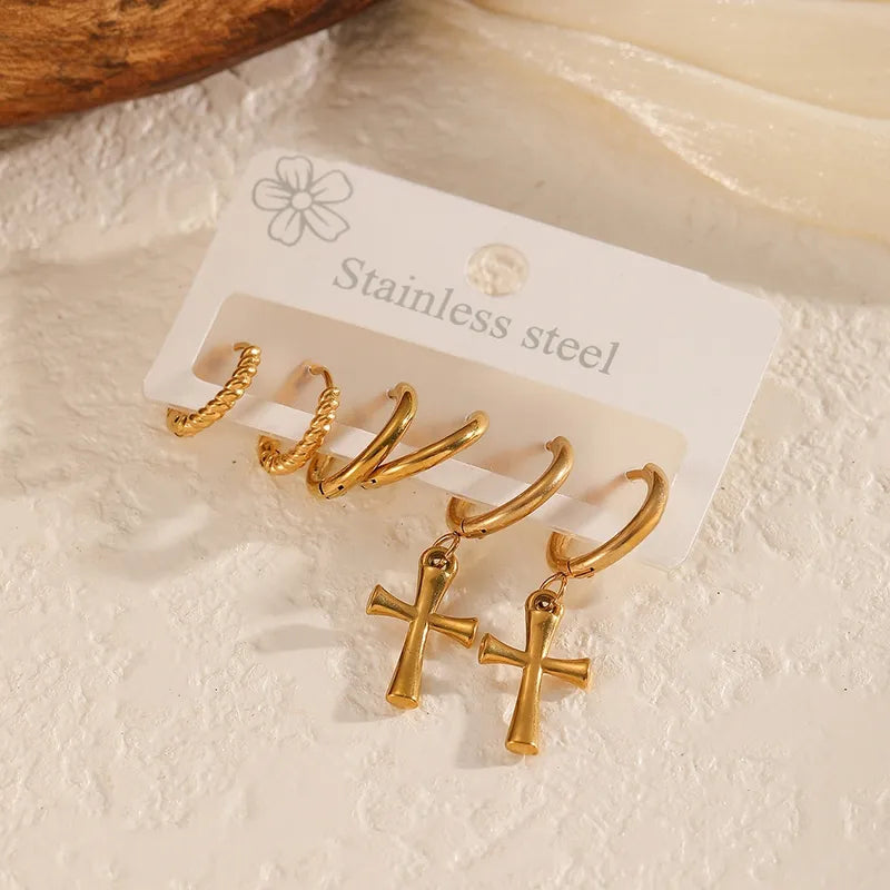 18K Gold Stainless Steel Cross Earring Set Women's Earrings Jewelry High-end Gold Earrings Magnetic Filling