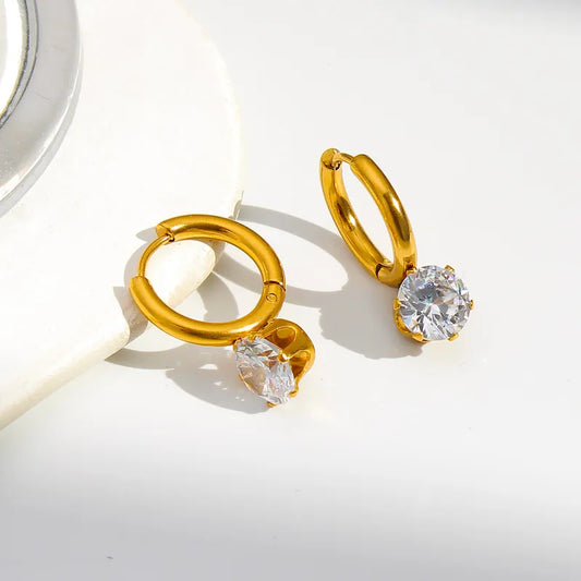 304 Stainless Steel Zircon Earrings Classic Design 18K Gold Plated Vacuum Electroplating Waterproof Non-Fading Elegant Earrings Jewelry