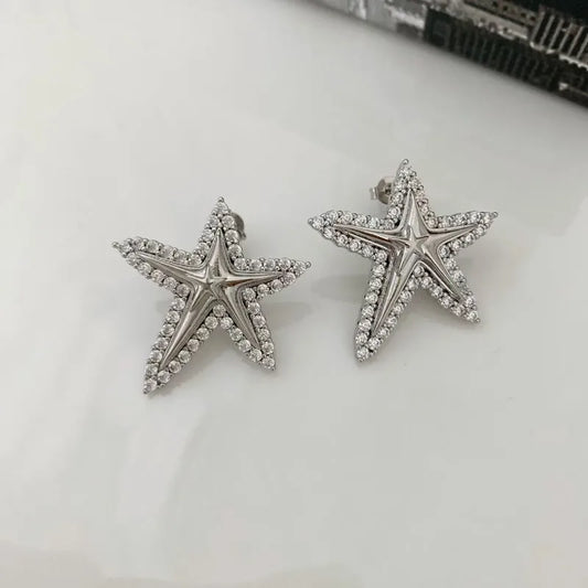Exquisite Micro Inlaid Star Zircon Earrings Simple Unique Design Women's Copper Jewelry Star Earrings