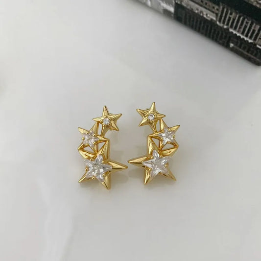 Exquisite Micro Inlaid Star Zircon Earrings Simple Unique Design Women's Copper Jewelry Star Earrings