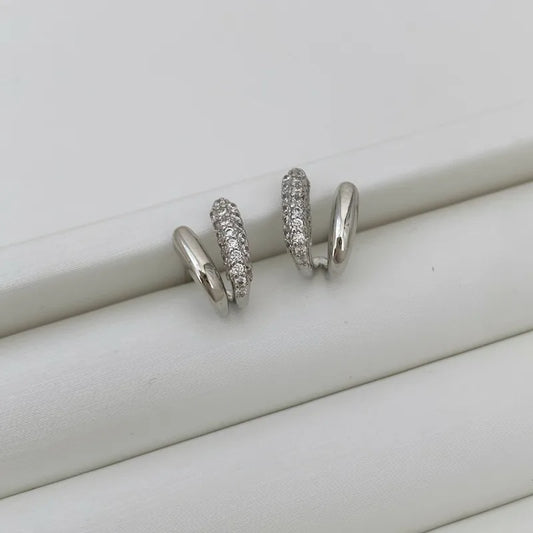 Geometric Asymmetric Micro Paved Zircon Earrings Minimalist Copper Alloy Women Jewelry