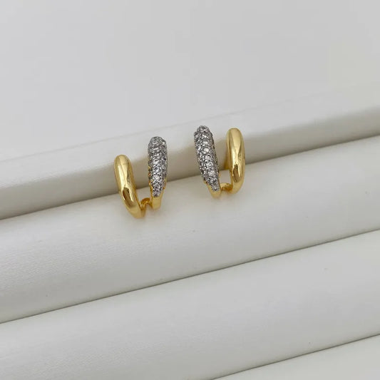 Geometric Asymmetric Micro Paved Zircon Earrings Minimalist Copper Alloy Women Jewelry