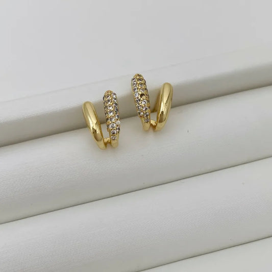 Geometric Asymmetric Micro Paved Zircon Earrings Minimalist Copper Alloy Women Jewelry