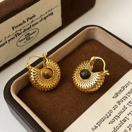 Hollow Tiger Eye Stone Earrings Fashion Jewelry Accessories