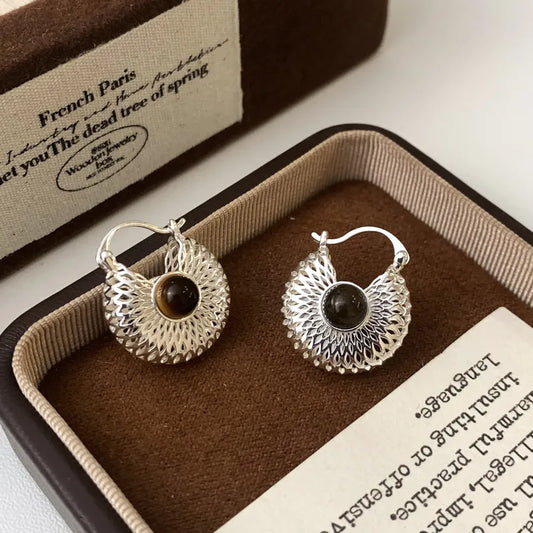 Hollow Tiger Eye Stone Earrings Fashion Jewelry Accessories