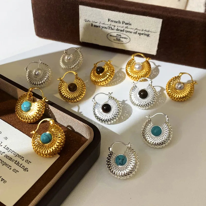 Hollow Tiger Eye Stone Earrings Fashion Jewelry Accessories