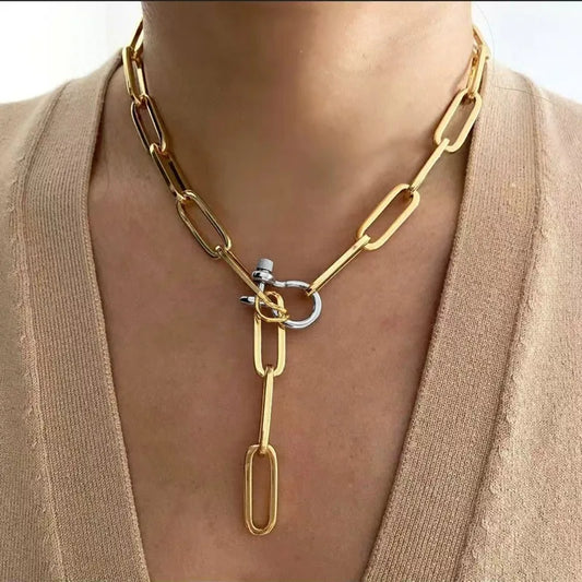 Minimalist Square Chain U-Shaped 304 Stainless Steel 18K Gold Plated Vacuum Electroplated Waterproof Non-Fading Women's Necklace