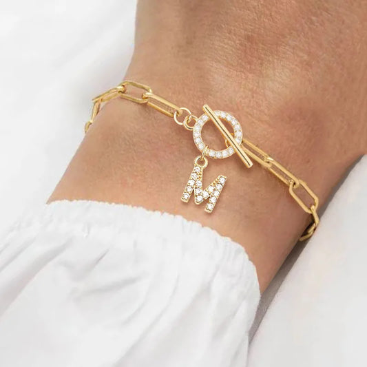 New Simple Micro-Set Zircon OT Buckle Gold Stainless Steel Safety Pin Chain Women's Bracelet Casual Classic Style Four Seasons