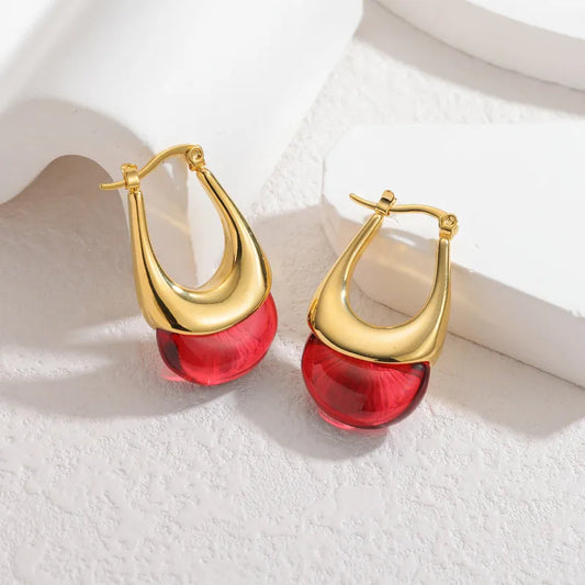 Non-Fading Titanium Steel Geometric Water Drop Earrings 18K Gold Street Retro Autumn Winter Women's Jewelry