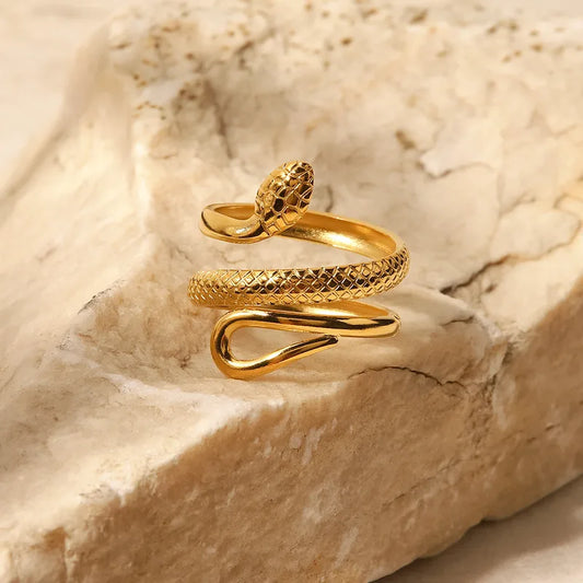PVD Coated Real Gold Plated 18K Gold Snake 304 Stainless Steel Fashion Waterproof Non Tarnish Open Ring