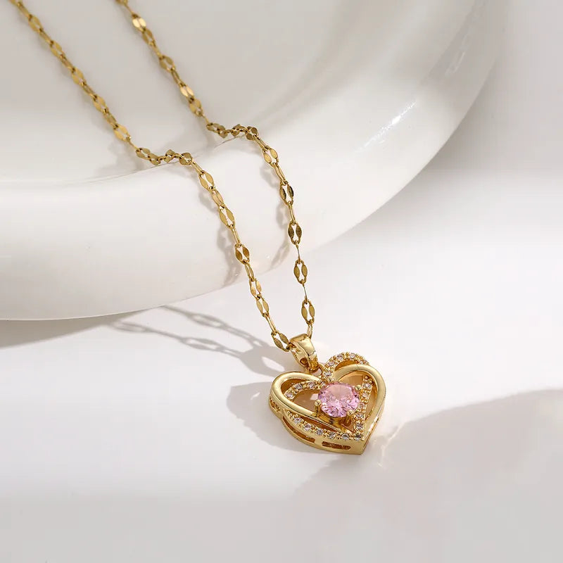 Pendant Necklace For Women, Small Style, Trendy Matching Clavicle Chain, Heart Shape, Titanium Steel And Copper Material