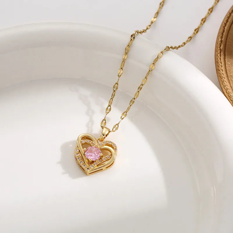 Pendant Necklace For Women, Small Style, Trendy Matching Clavicle Chain, Heart Shape, Titanium Steel And Copper Material